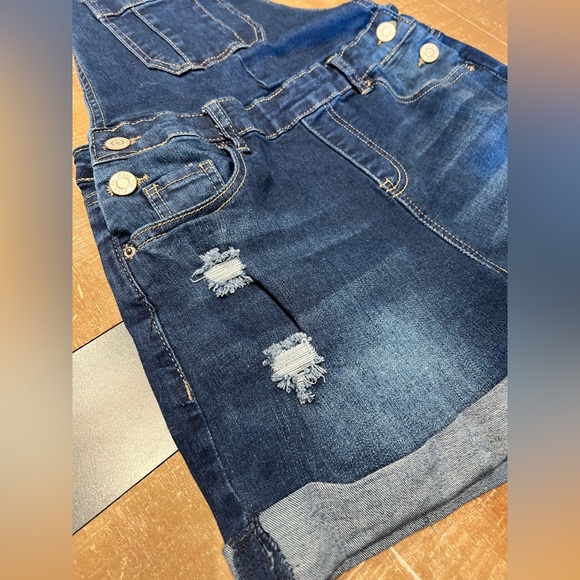 YMI Distressed Denim Short Overalls - Picture 5 of 10